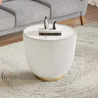 SSLine Bowl-Shape Small Coffee Table Modern Sintered Stone Top Coffee Table in Cream White Leatherette Unique Bowl Side End Table for Living Room Bedroom