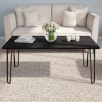 Lavish Home Small Space Coffee Table with Hairpin Legs – Minimalist Industrial Living Room Table with Woodgrain-Look Top and Steel Legs (Black)