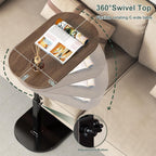 C Shaped Side Table, Adjustable Height C Shaped End Table, 360°Swivel Couch Side Tables that Slide Under, Modern Small Coffee C Table End Table for Sofa/Bed/Bathtub, Rotating Tabletop (Light Wood)