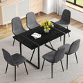 55" Black Dining Table Set for 6, 7 piece Modern Dining Table Set with Farbic Chairs, Farmhouse Kitchen Table Chairs Set of 6 Suit for Living Dining Room Furniture, Sturdy and Easy-to-Clean