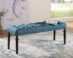 Roundhill Furniture Leviton Fabric Tufted Turned Leg Dining Bench, Blue