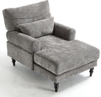 KEIKI Chaise Lounge Chair Indoor, Modern Leisure Sleeper Sofa Chair w/Double Deep Cushion, Accent Upholstered Reading Side Armchair, Recliner Arm Chairs for Living Room & Bedroom, Easy Assembly, Gray