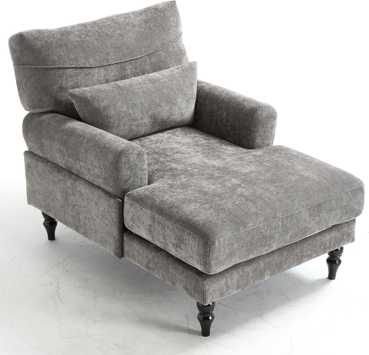 KEIKI Chaise Lounge Chair Indoor, Modern Leisure Sleeper Sofa Chair w/Double Deep Cushion, Accent Upholstered Reading Side Armchair, Recliner Arm Chairs for Living Room & Bedroom, Easy Assembly, Gray