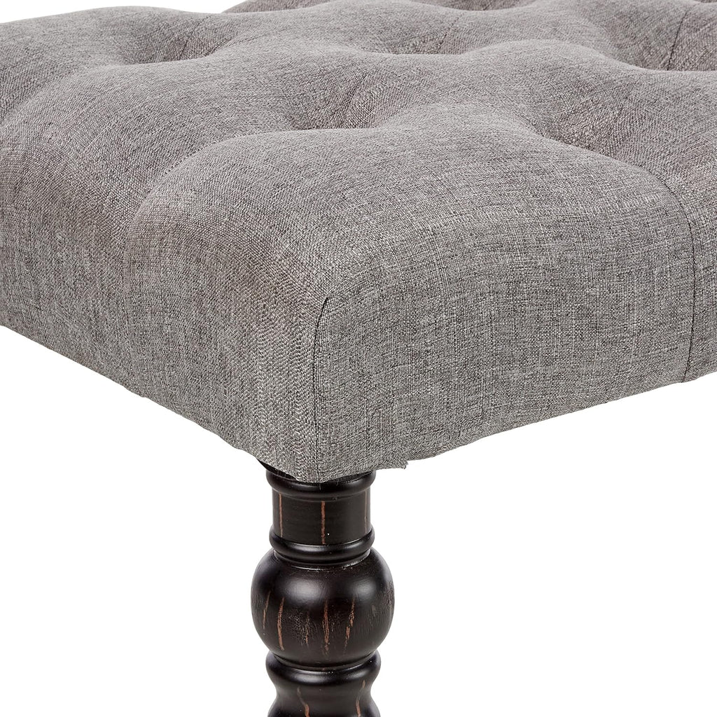 Roundhill Furniture Leviton Fabric Tufted Turned Leg Dining Bench, gray