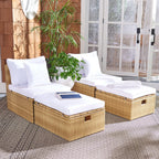 SAFAVIEH Outdoor - Pramla Settee and Ottoman Set - Natural & White - Steel Frame with Cushion - Coastal Storage Design - Ideal for Patio, Deck, Porch, Backyard (PAT7515D)