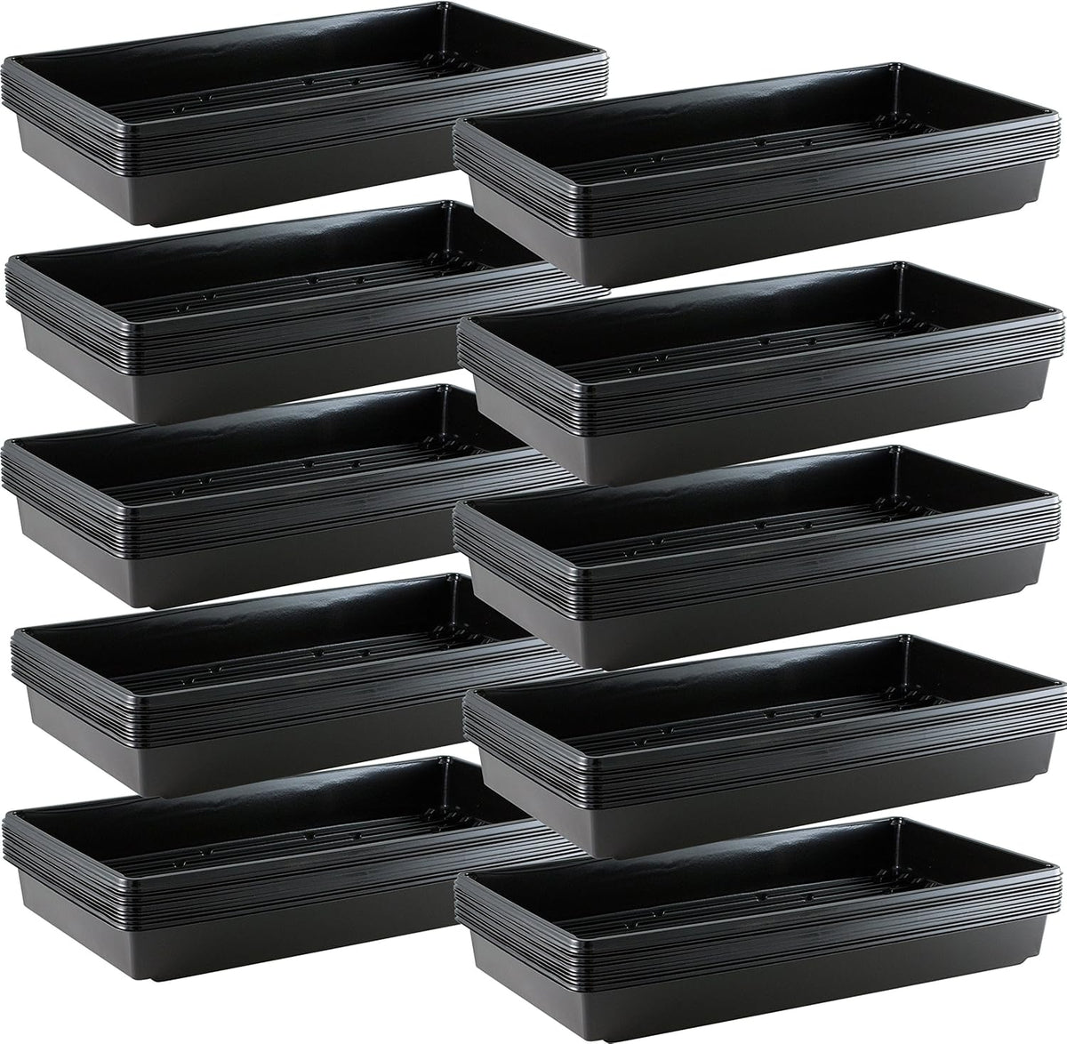 10x20 Inch Black Plastic 100 Pack Plant Propagation Tray – Growing Trays for Garden, Planting, Seedling, Soil & Hydroponic Horticulture - Microgreen Trays Grow Plants - No Drain Holes