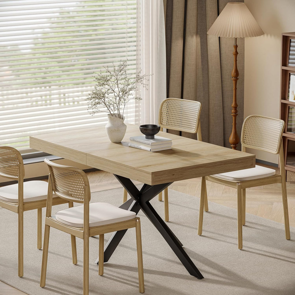 Extendable Dining Room Table for 4 6 8, 55"-71" Long Rectangle Kitchen Table,Wood Expandable Dining Table with Hidden Leaf & Storage, Space Saving, For Kitchen Dining Living Room, Farmhouse, Oak