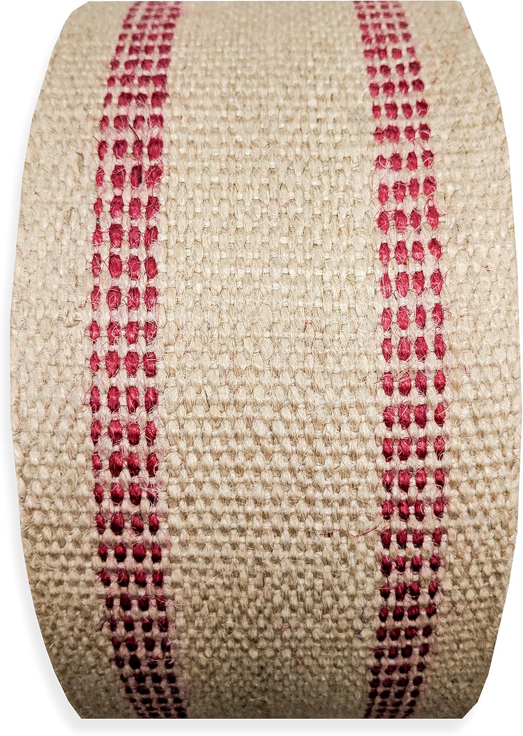AK TRADING CO. Natural Jute Webbing (Burlap) 3.5 Inches X 72 Yards - Natural with Red Stripes for Reupholstering Couches, DIY Crafts, Bagels Boards and More