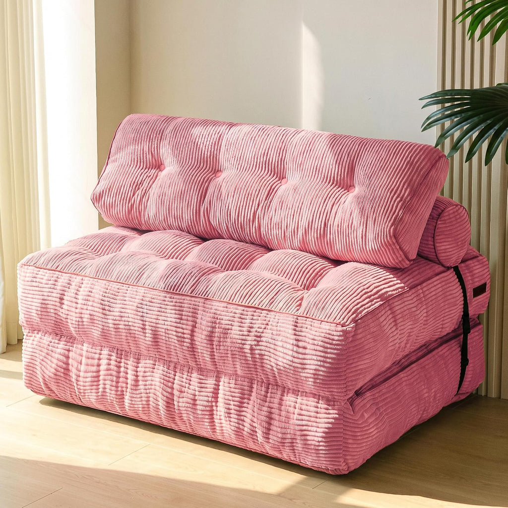 MAXYOYO Folding Sofa Bed, Convertible Chair Bed with Pillow | Foldable Couch with Back Support, Portable Fold Out Chair Comfy Floor Sofa for Living Room Bedroom, Pink, Double