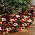 Christmas Tree Skirt 48 Inch, Red Christmas Tree Skirt Snowflake Ball Funny Xmas Decor Seasonal Winter Holiday Indoor Home Party Decorations