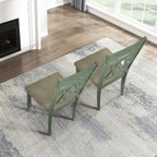 Lexicon Wood Dining Chair, Set of 2, Greywash/Antique Teal | Double Cross Back, Rustic Armless Chairs, Kitchen and Dining Room Furniture, Two-Tone Finish
