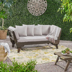 Christopher Knight Home Gary Patio Convertible Couch, Wooden Outdoor Daybed, 3-Seater Acacia Wood Patio Furniture Lounge Sofa for Backyard/Poolside/Garden, Back Pillow+Removable Cushion, Grey