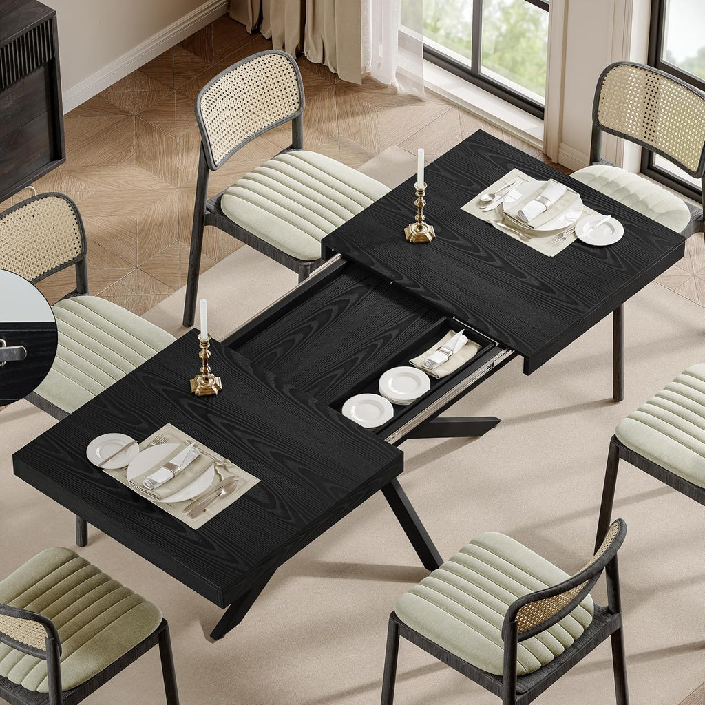 Extendable Dining Room Table for 4 6 8,55"-70" Kitchen Table Leaf,Black