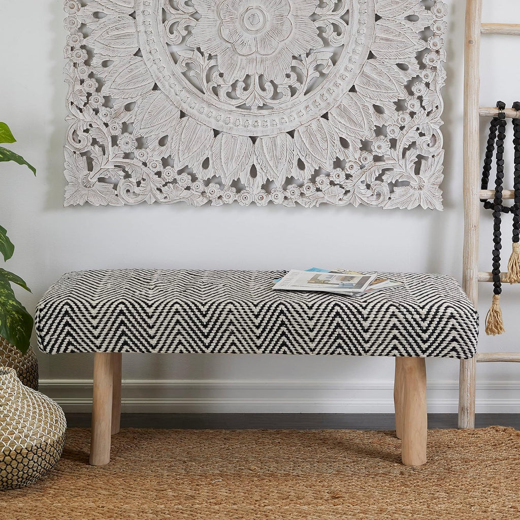 Deco 79 Polyester Chevron Bench with Wood Legs, 48" x 18" x 20", Black