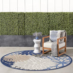 Nourison Aloha Indoor/Outdoor Blue/Multicolor 7'10" x Round Area Rug, Tropical, Botanical, Easy Cleaning, Non Shedding, Bed Room, Living Room, Dining Room, Deck, Backyard, Patio (8 Round)