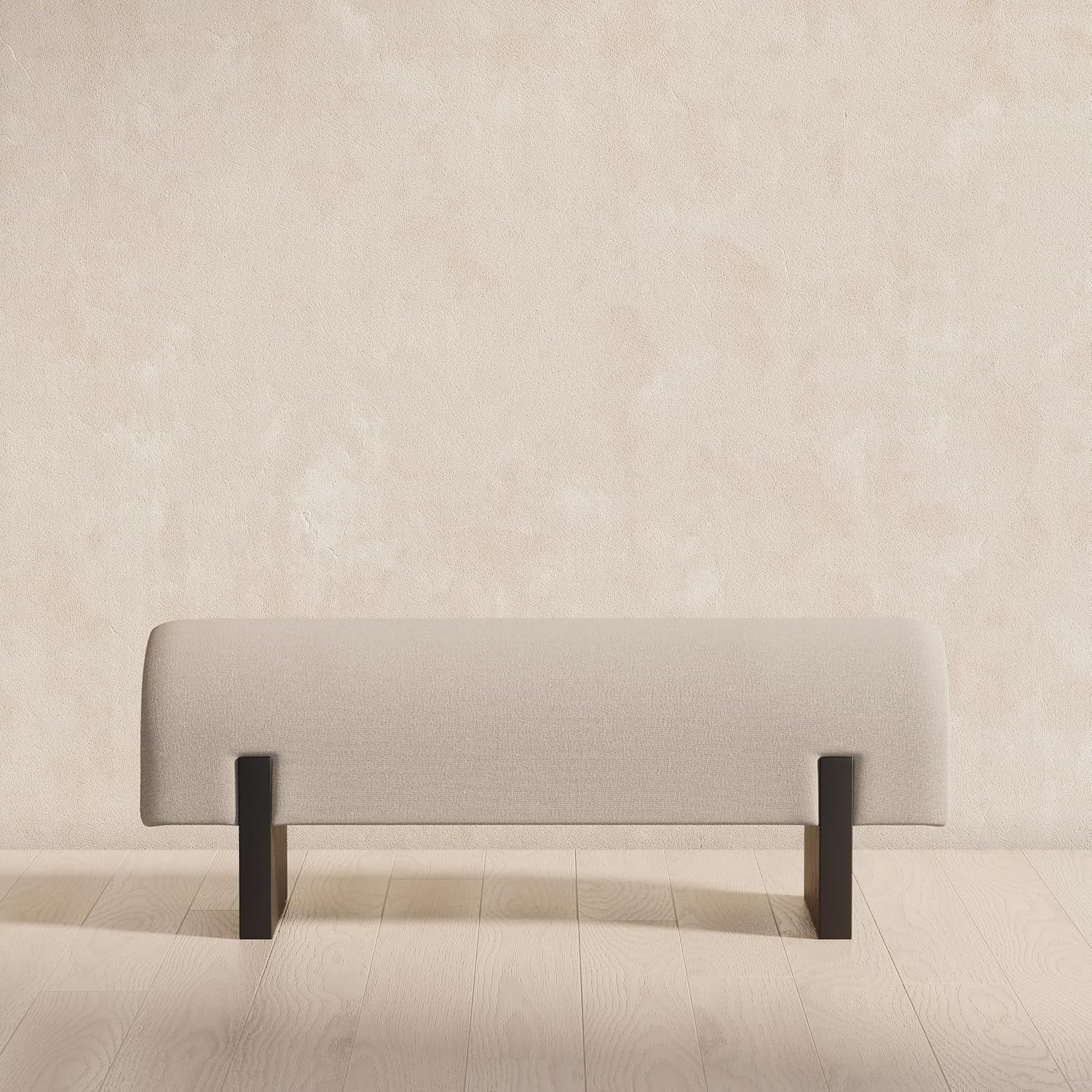 Maven Lane Juno Modern Wooden Upholstered Bench, Padded Seat for Kitchin Dining Room Table, Entryway Accent, or Window Seating in Refined Black Finish