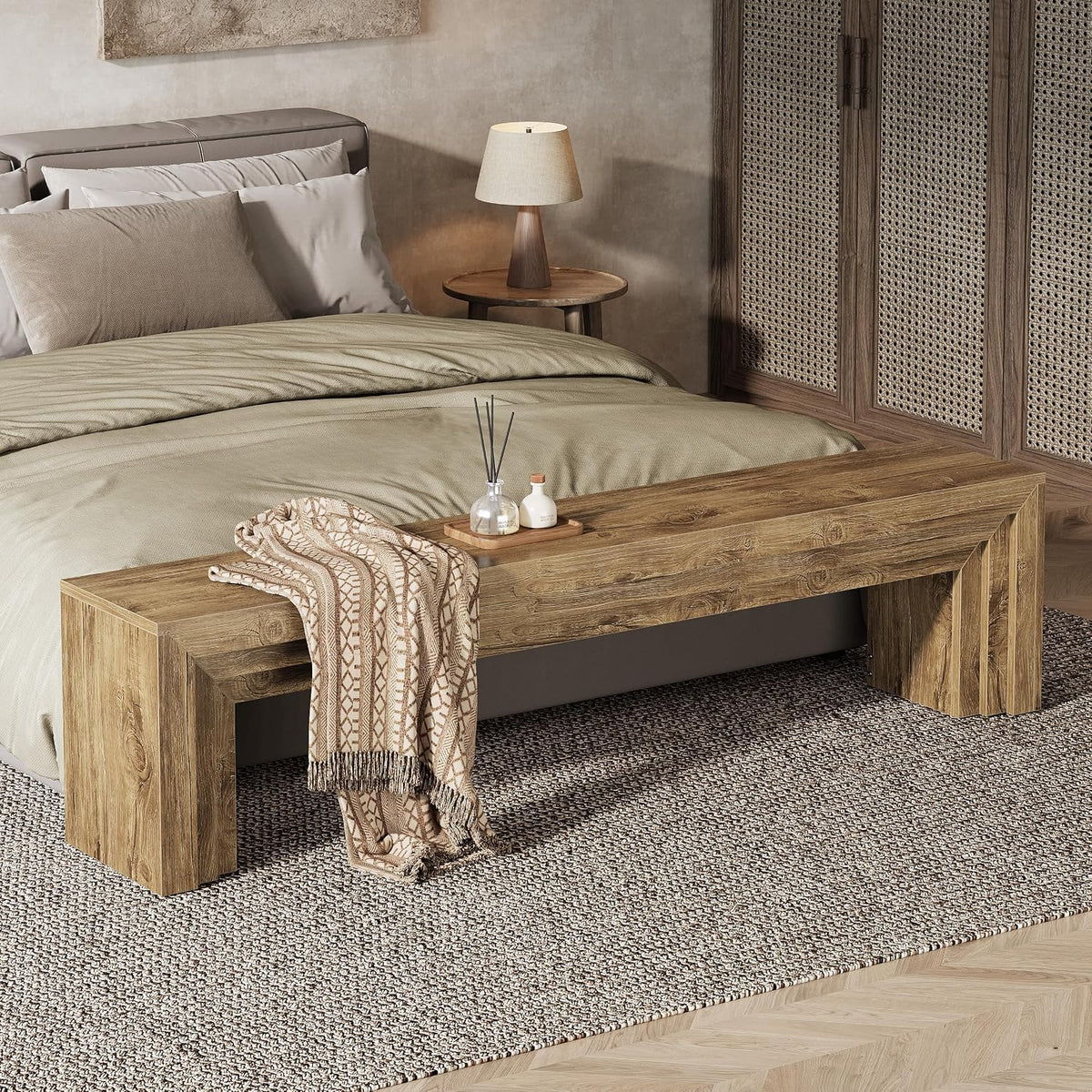 Tribesigns 71" Extra Long Entryway Bench, Modern Farmhouse Shoe Bench Wooden Indoor Seating with Layered Design for Hallway, End of Bed, Living Room, Sofa Back, Dining Room, Brown