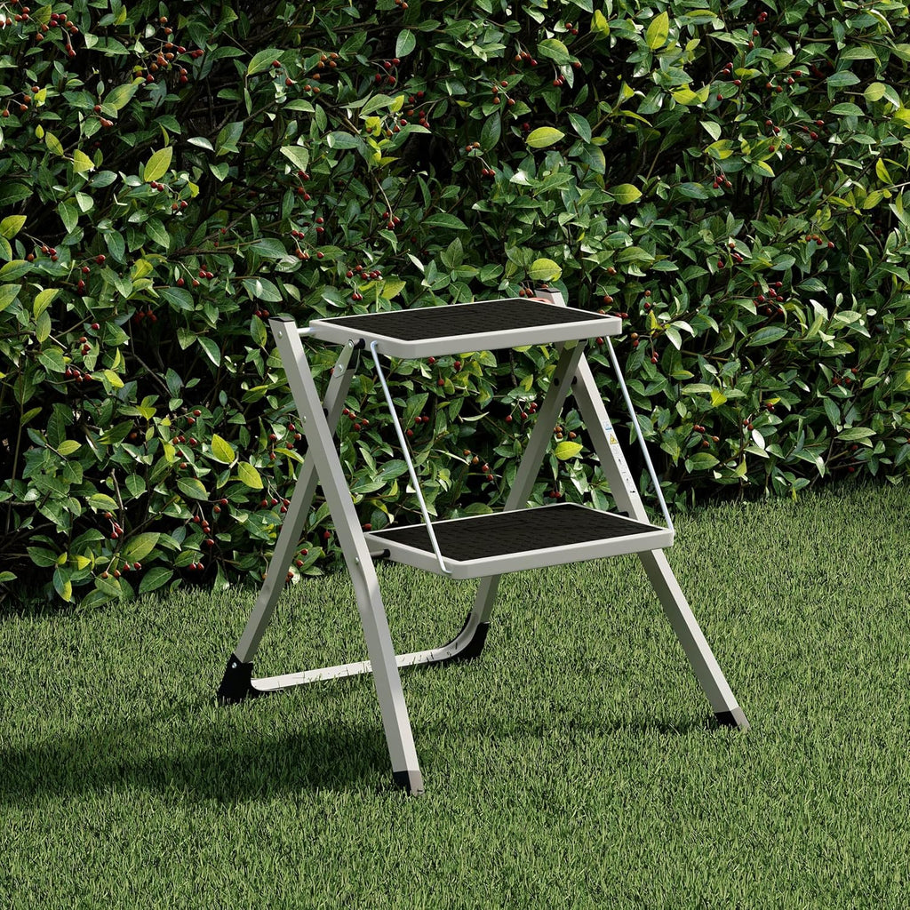 Home Vida 2 Step Ladder Compact, Heavy Duty Steel, Portable Folding, Anti-Slip Mat, Home, Kitchen, DIY, Gardening Step Ladder, 150kg Max Capacity