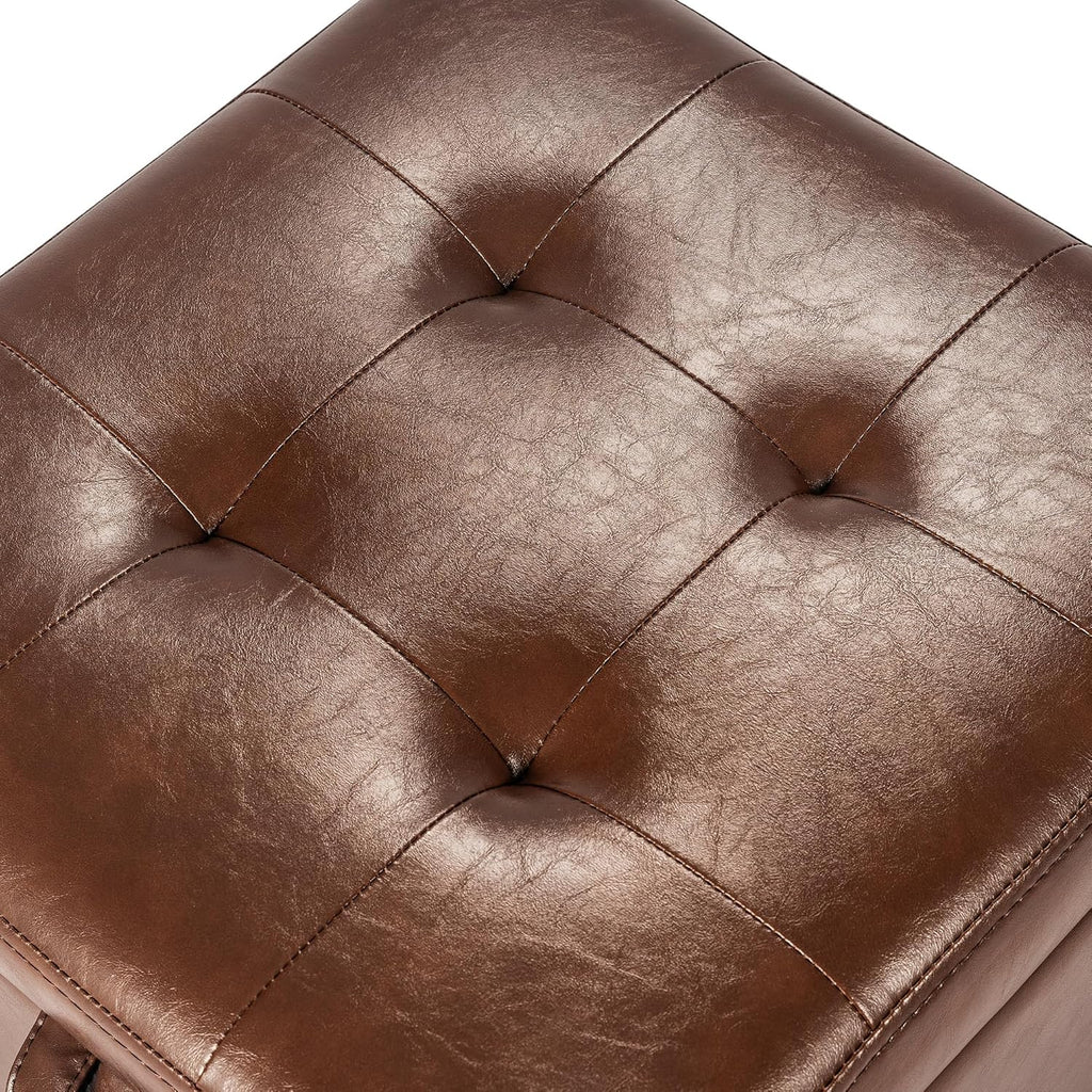 Asense 17 Inch Storage Ottoman Foot Rest,Square Faux Leather Foot Stool,Small Ottoman with Storage,Padded Seat for Entryway,Living Room,Bedroom,Couch,Under Desk,Coffee