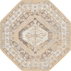 Unique Loom Outdoor Traditional Collection Area Rug - Valeria (5' 3" Octagon, Natural/ Ivory)