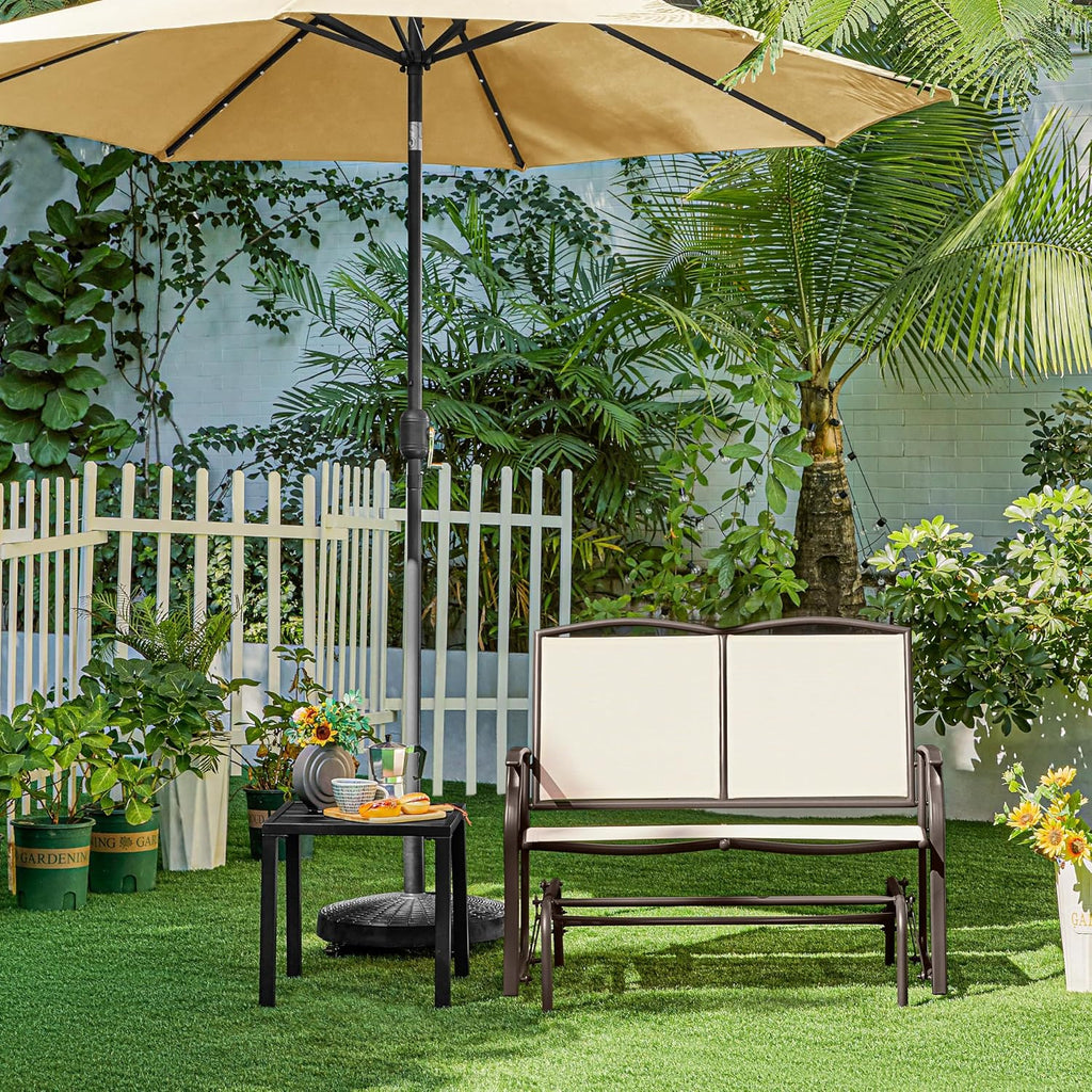 Yaheetech Glider Bench for Outside Patio 2-Person Outdoor Loveseat,Beige | Front Porch Bench and Patio Glider with Heavy-Duty Steel Frame for Backyard Poolside Garden and Smooth Gliding Motion for Two