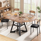 43‘’-57‘’ Extendable Round Dining Table for 4-6, Modern Industrial Kitchen Oval Dining Table with Removable Leaves, Space Saving Pedestal Base with Storage Shelf for Kitchen Living Room (Rustic)