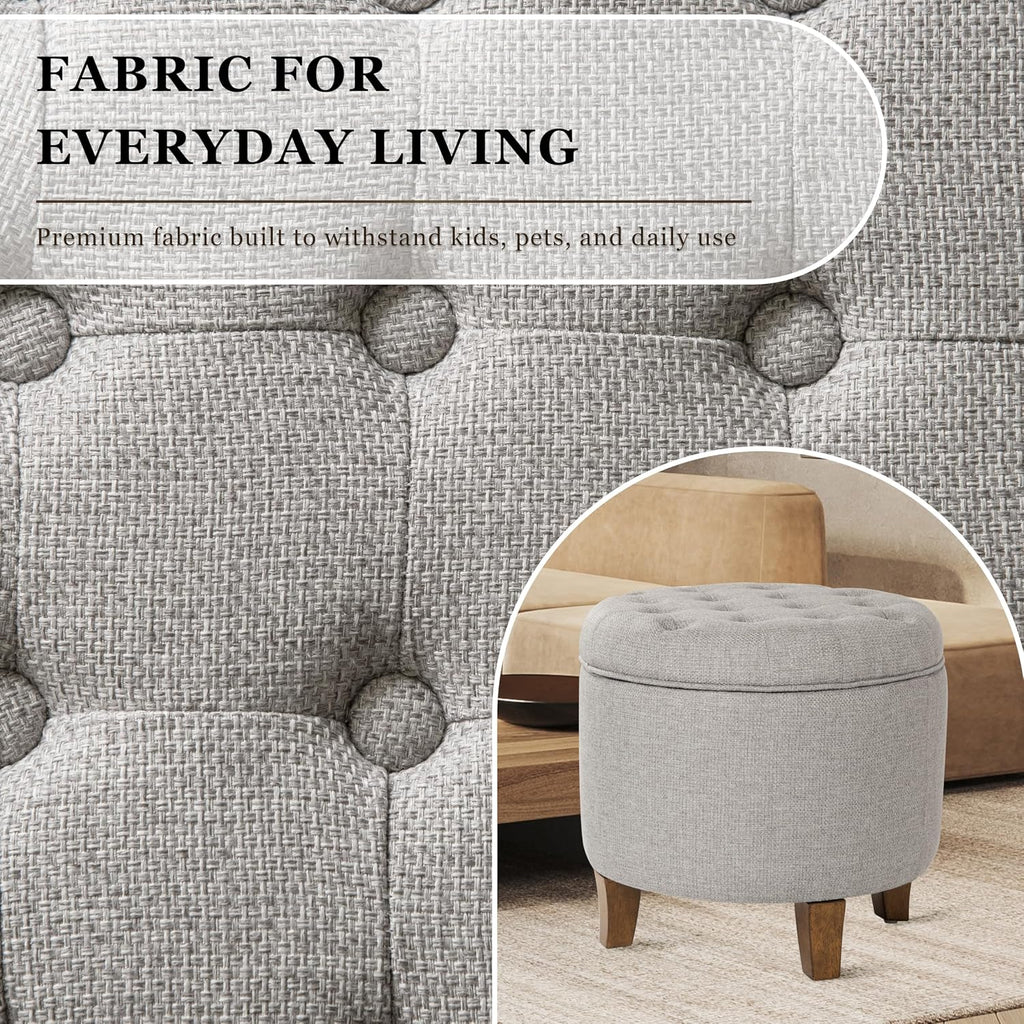 HomePop 19" Button Tufted Round Storage Ottoman - Gray Fabric