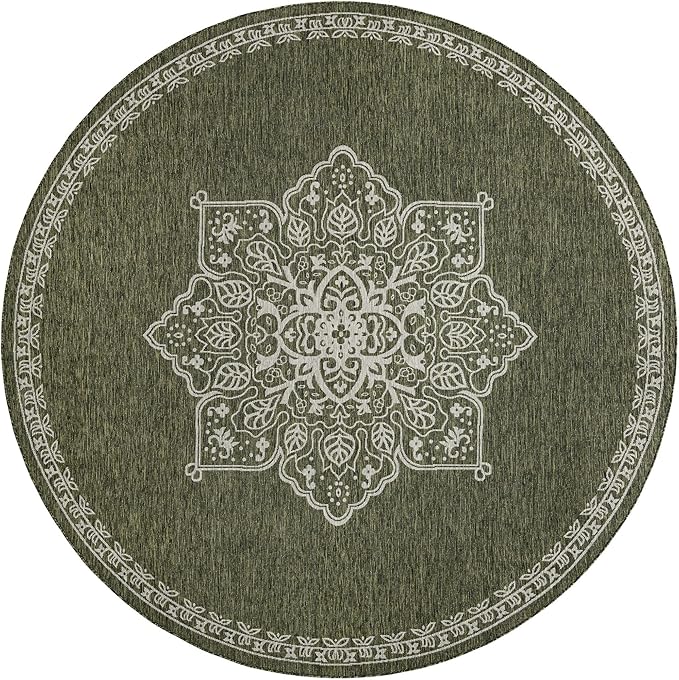 Unique Loom Outdoor Traditional Collection Area Rug - Antique (10' Round Green/Ivory)