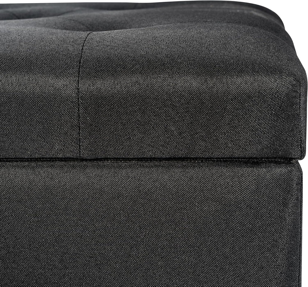 24" Storage Ottoman, Fabric Ottoman Foot Rest Stool with Hinged Lid, Tufted Rectangle Upholstered Footstool, Load Up to 350 lb, for Living Room, Bedroom, Dorm, Black