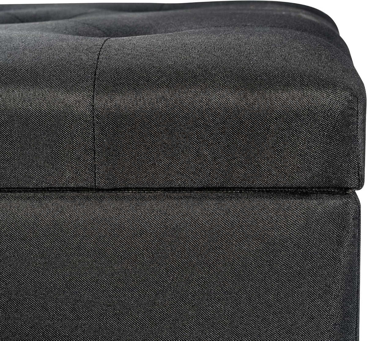 24" Storage Ottoman, Fabric Ottoman Foot Rest Stool with Hinged Lid, Tufted Rectangle Upholstered Footstool, Load Up to 350 lb, for Living Room, Bedroom, Dorm, Black