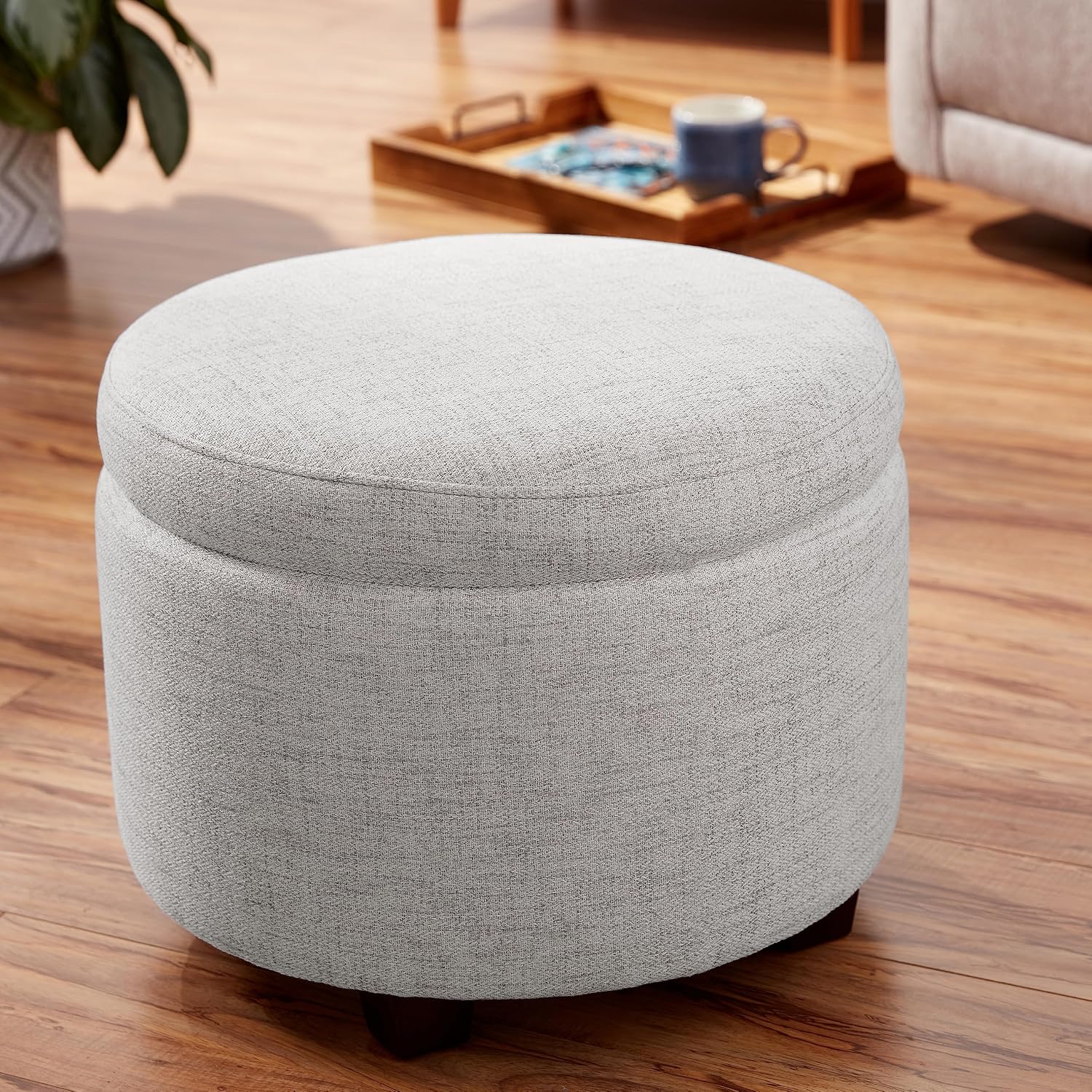 Evolur Vienna Ottoman in Fog Grey, Made from Sturdy and Sustainable FSC-Certified Wood, Comes with A Comforting Footrest, Compact Ottomans, Ottomans for Living Room