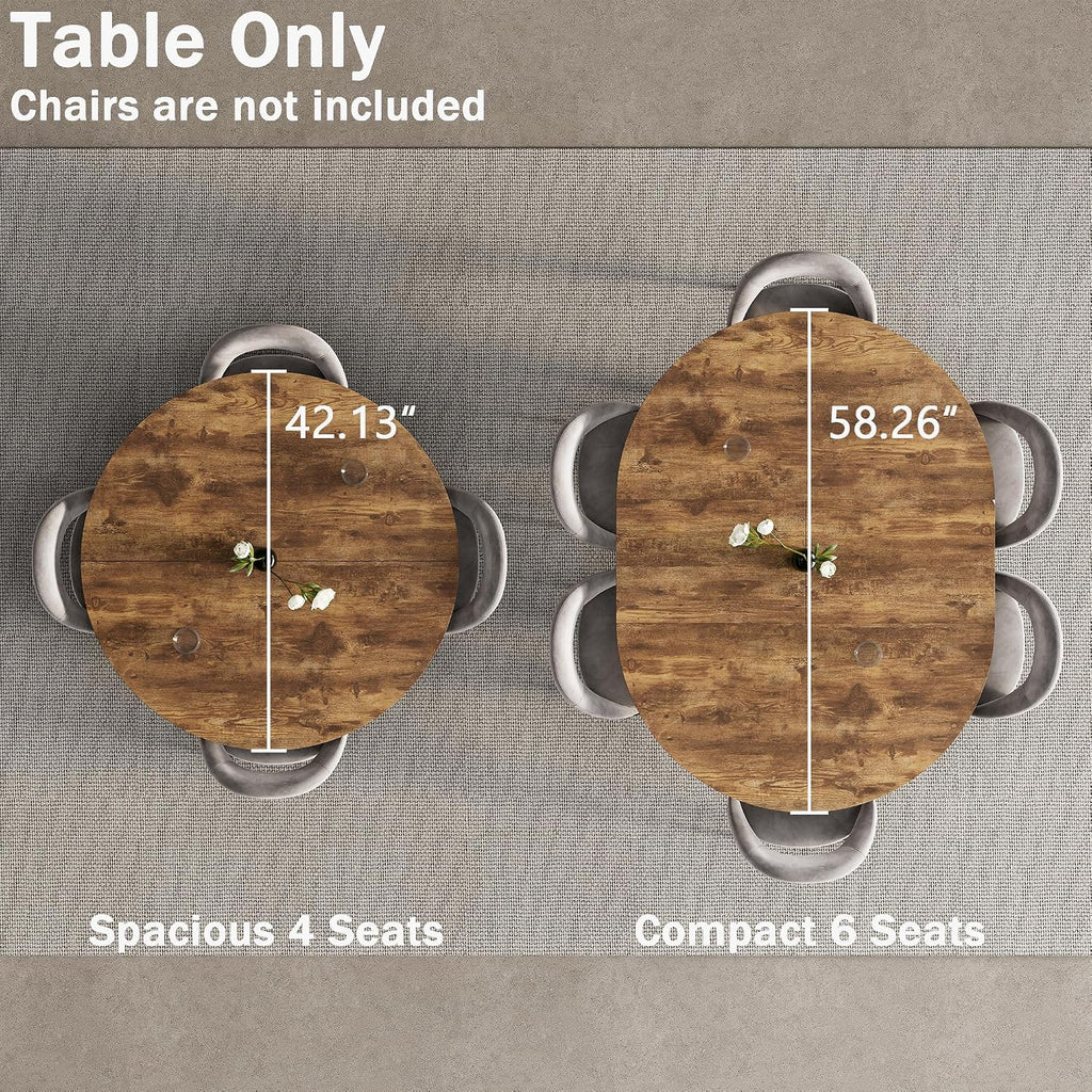 42"-58" Extendable Oval Dining Table for 4-6, Kitchen Round Table with Hidden Leaves & Storage Shelf, Space Saving Modern Design with Sturdy Metal Legs for Kitchen, Dining Room & Small Apartments