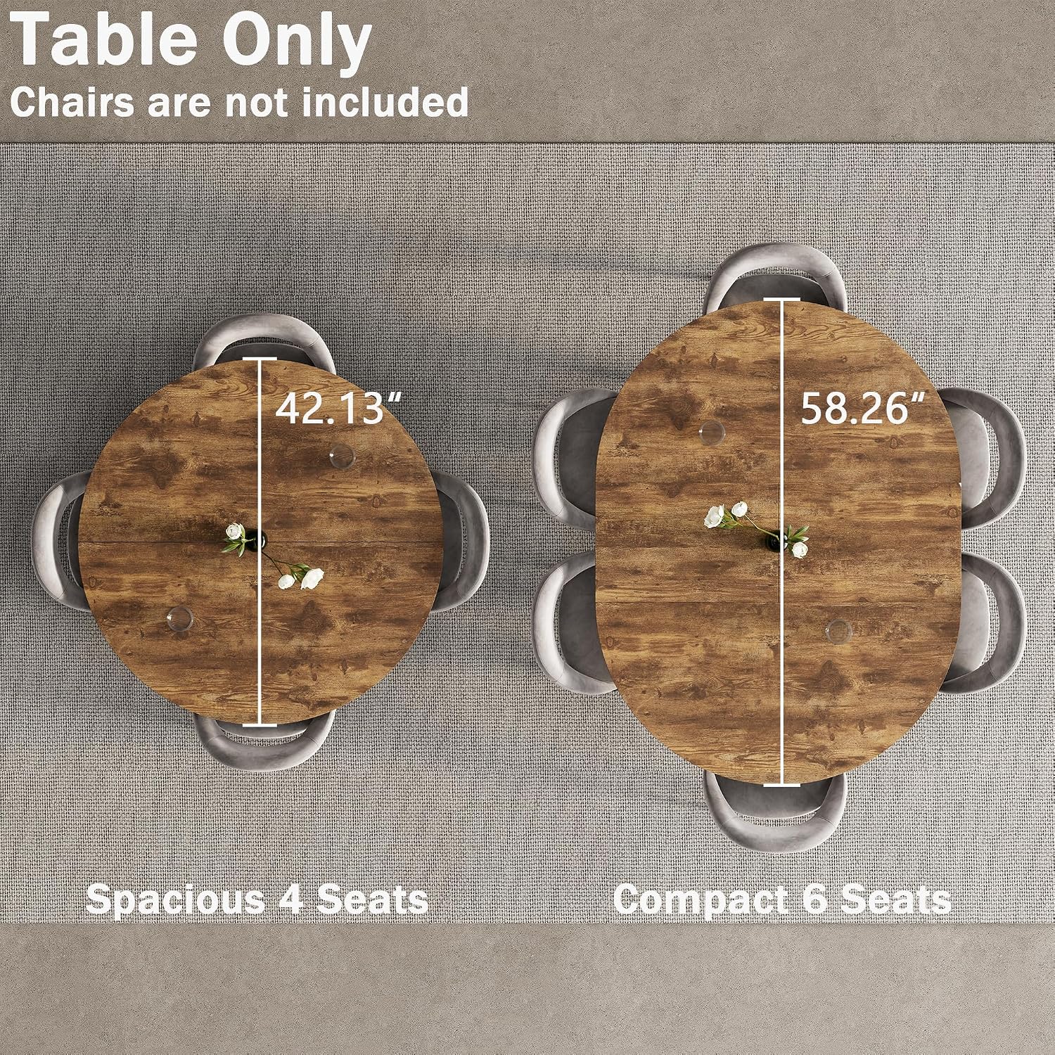 42"-58" Extendable Oval Dining Table for 4-6, Kitchen Round Table with Hidden Leaves & Storage Shelf, Space Saving Modern Design with Sturdy Metal Legs for Kitchen, Dining Room & Small Apartments