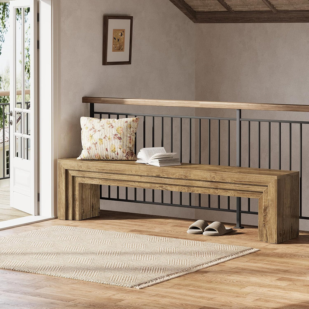 Tribesigns 71" Extra Long Entryway Bench, Modern Farmhouse Shoe Bench Wooden Indoor Seating with Layered Design for Hallway, End of Bed, Living Room, Sofa Back, Dining Room, Brown