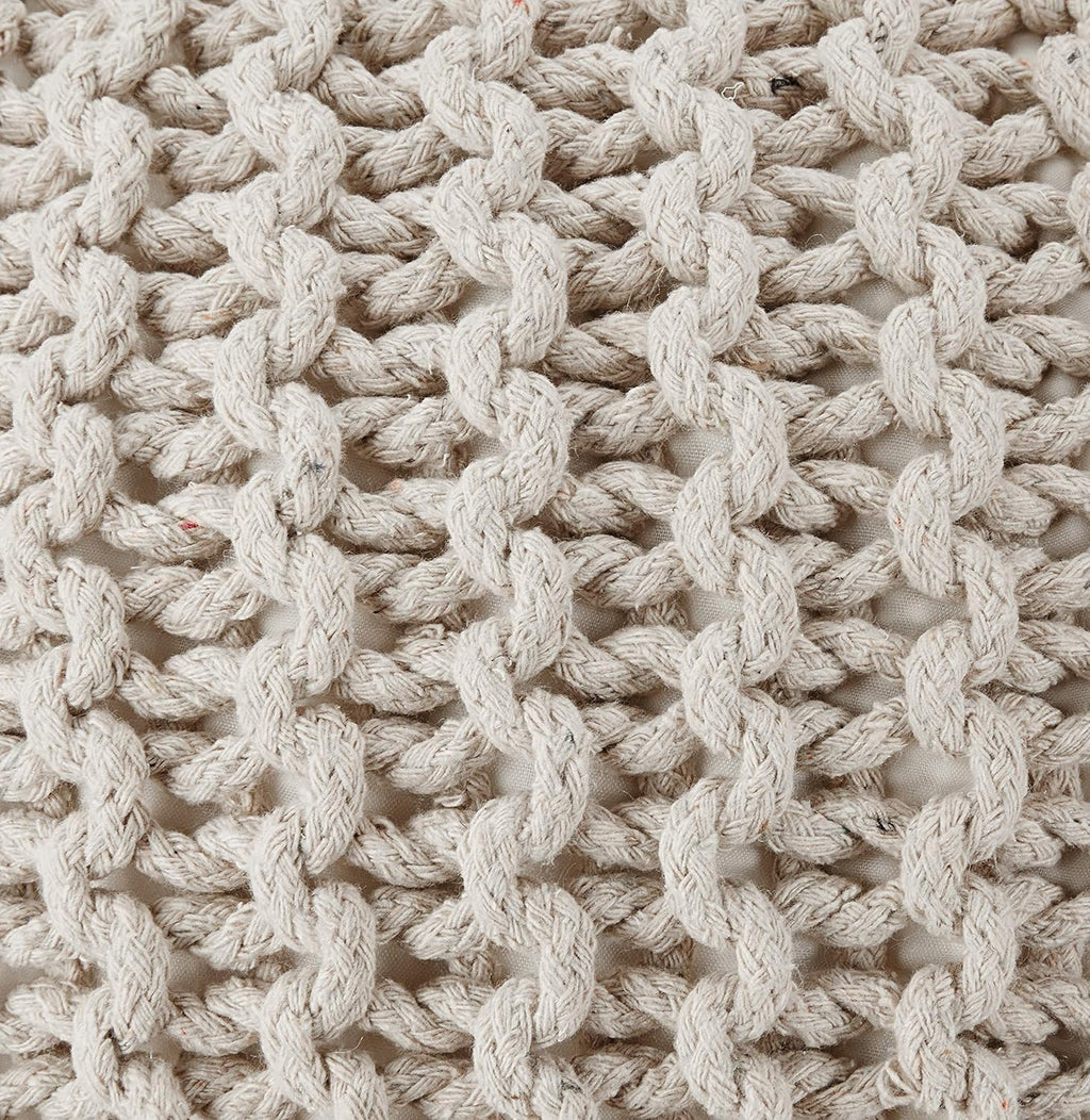 · REDEARTH · Round Pouf Ottoman - Hand Knitted Boho Poof Footrest - Ivory