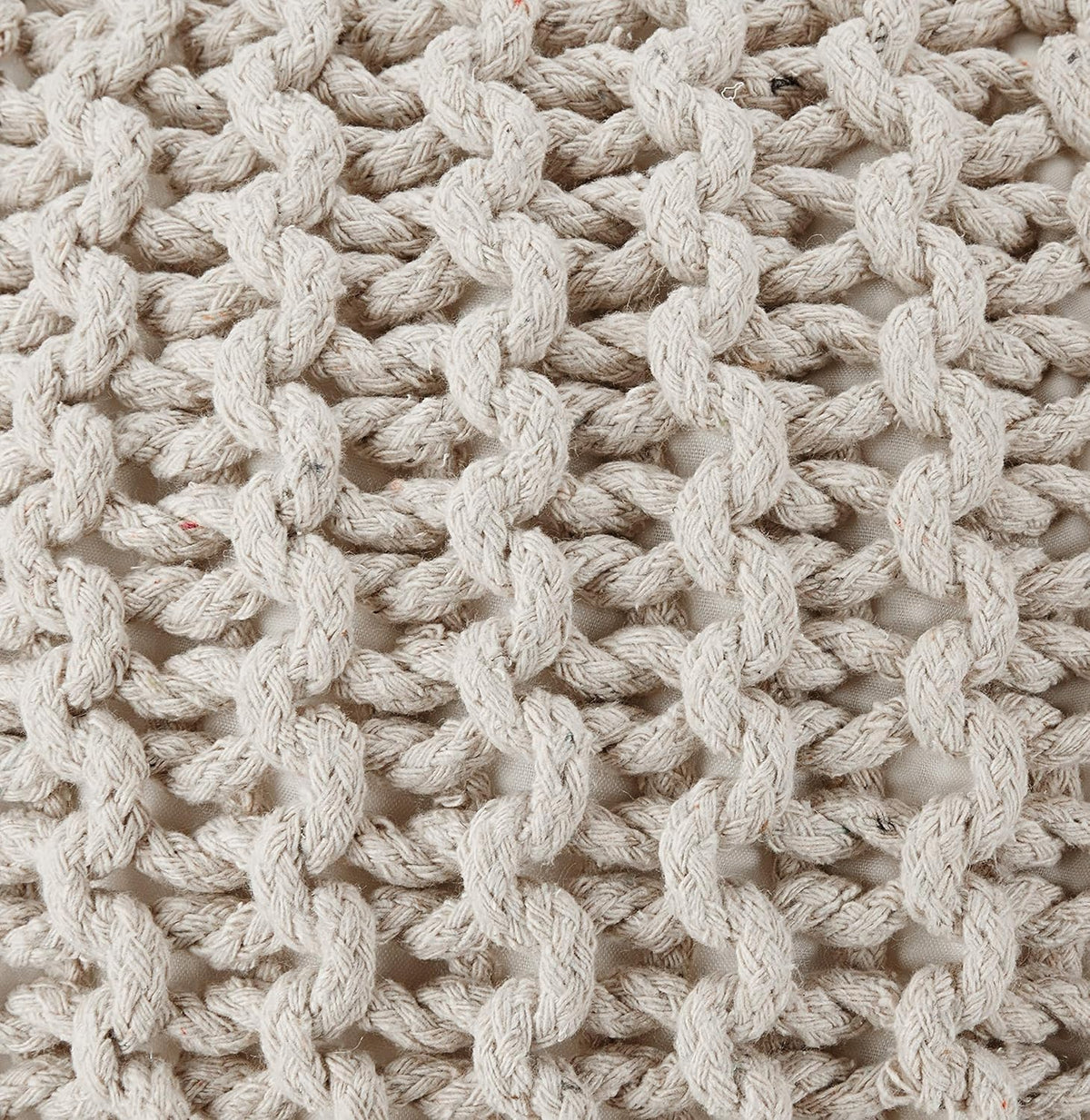 · REDEARTH · Round Pouf Ottoman - Hand Knitted Boho Poof Footrest - Ivory