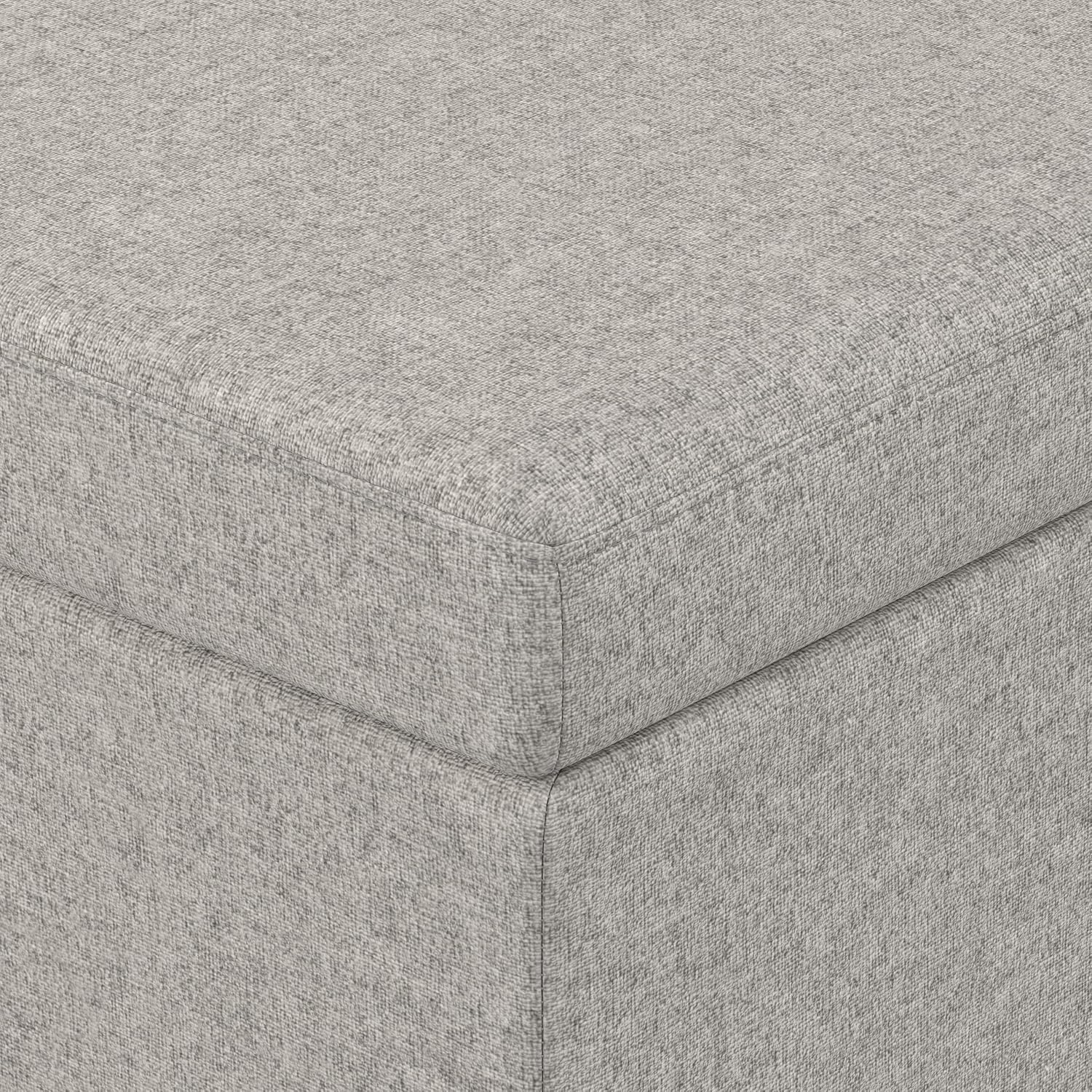 SIMPLIHOME Avalon 54" Wide Linen Look Fabric Storage Ottoman in Cloud Grey | Contemporary lift-top ottoman with high-density foam; rectangle storage bench or coffee table for living room or entryway.