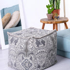 Mandala Life Art Pouf Ottoman - 20x20x20" - Foot Rest Stool - Gray Cube