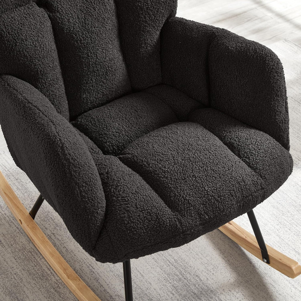 Adulto Bedroom Rocking Chair Indoor Outdoor Teddy Fabric Upholstered G,A3 | Ergonomic high back and armrests for comfort; soft teddy fabric upholstery with polyester fill; sturdy metal frame and r