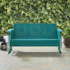 Crosley Furniture Bates Retro Metal Outdoor Sofa Glider, 3-Person Rocking Patio Bench for Porch, Deck, Turquoise Gloss