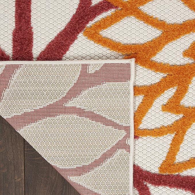 Nourison Aloha Indoor/Outdoor Red Multi Colored 2'3" x 10' Area Rug, Tropical, Botanical, Easy Cleaning, Non Shedding, Bed Room, Living Room, Dining Room, Deck, Backyard, Patio (2x10)