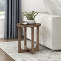 Lexicon Modern Round End Table, 20 Inch Dia. Wood Living Room Side Table, Walnut Veneer, Sturdy Geometric Wood Base, for Living Room/Lounge/Office/Waiting Area, Easy Assembly, Light Brown