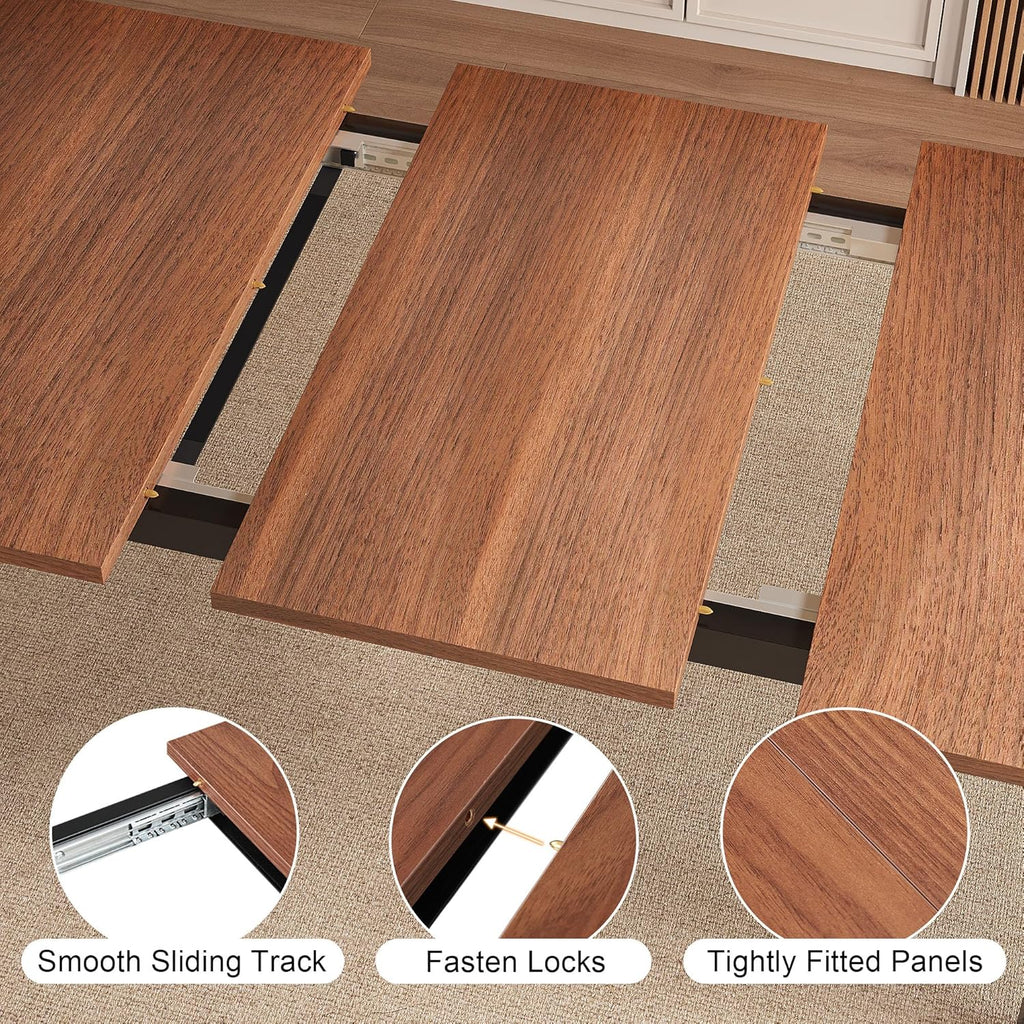 Einhomn Extendable Dining Table for 4-6, 63" Modern Kitchen Table, Farmhouse Dining Room Tables for Dining, Kitchen, Office, Living Room, Rectangular Wooden Tables, Space Saving (Walnut)