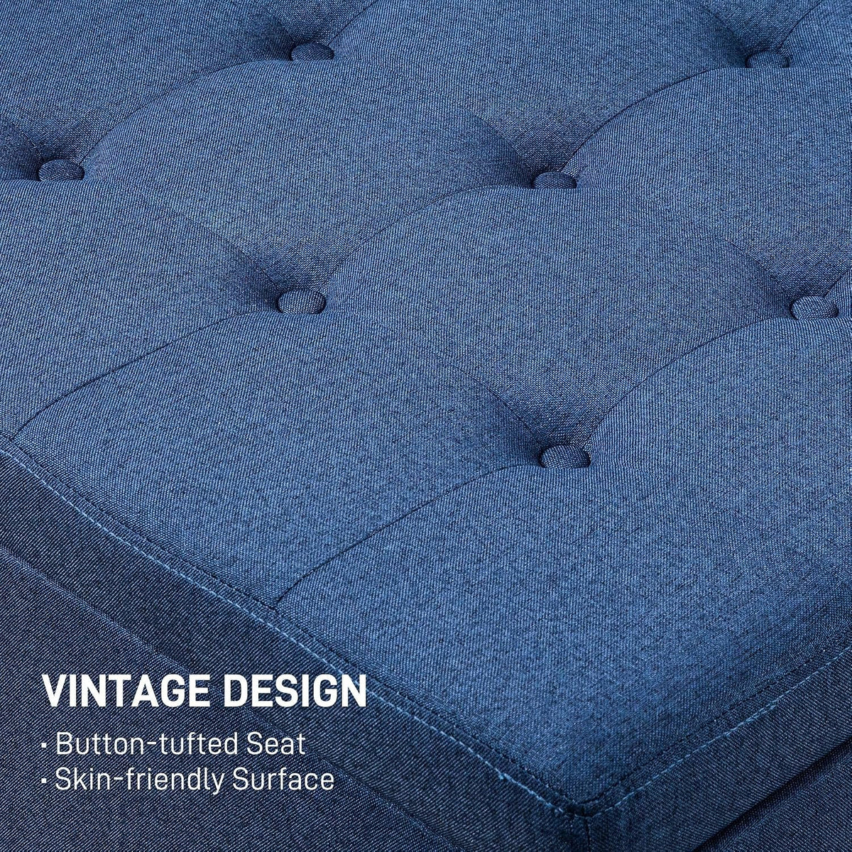 Round Storage Button Tufted Flip Top Ottoman in Classic Blue Velvet with Comfortable Upholstery and Premium Quality Design