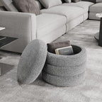 allamazing Storage Ottoman, Round Ottoman with Storage, Vanity Stool Foot Rest with Removable Lid, Round Boucle Upholstered for Living Room Pouf Footstool