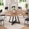 Jocoevol 51“ Round Kitchen Dining Room Table for 6-8, Circle Dining Dinner Table with Pedestal Metal Frame, Space Saving Wood Industrial Furniture for Small Space (Rustic Brown)
