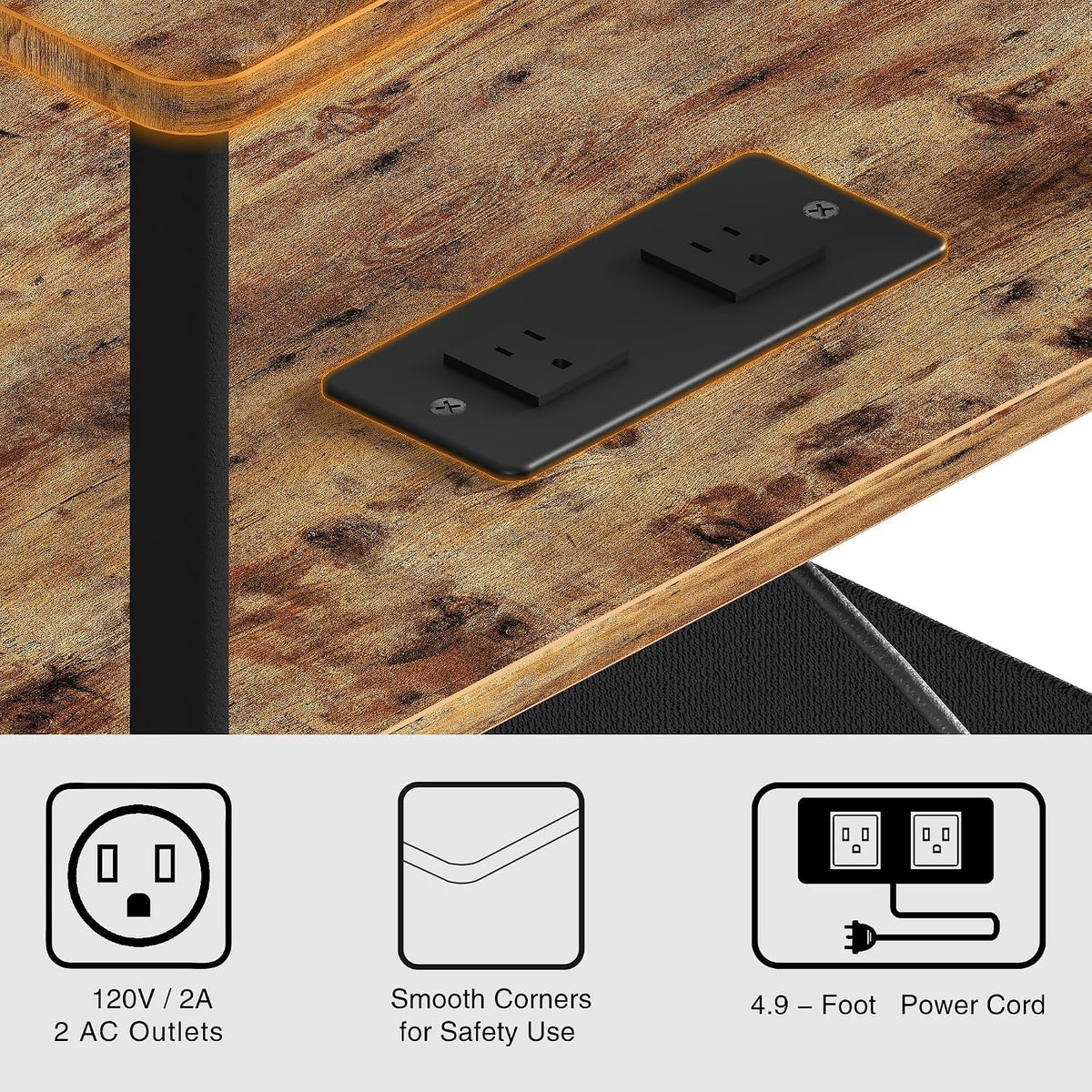 End Table with Charging Station & Outlet, Small Narrow Side Table for Bedroom, 25" H Bedside Table with USB Ports, 3-Tier Slim Nightstand, Rustic Brown