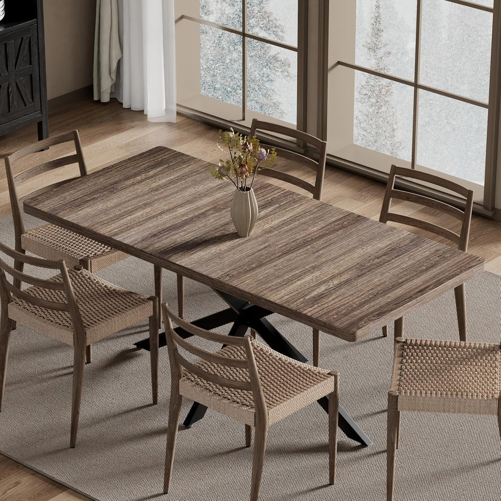 Extendable Dining Room Table for 4 6 8, 55"-70.9" Kitchen Table Rectangle Wood, Expandable Dining Table with Hidden Storage, Space Saving Farmhouse Kitchen Table for Kitchen Dining Living Room