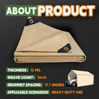 RAINDEWAY 10x12 Feet Heavy Duty Tarp,12 Mil Tan Waterproof Poly Tarp Cover,UV Resistant,Weatherproof,Durable,Multipurpose Tarps with Grommets and Reinforced Edges