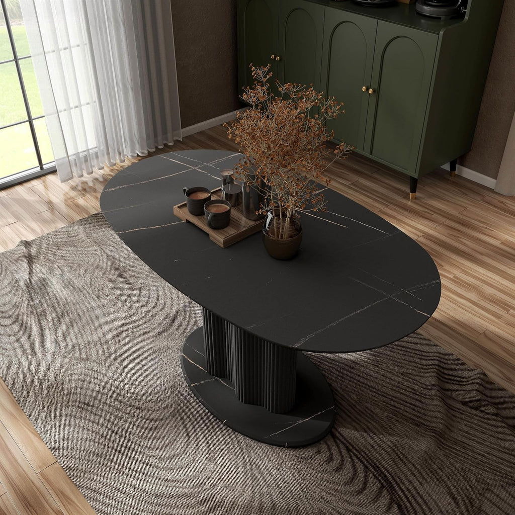 Homes: Inside + Out Elara Modern 54-inch Oval Dining Table with Fluted Pedestal Base, Seats up to 4, for Home Kitchen, Living Room, Black